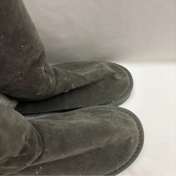 Muk Luks Melba Women’s Boots Size 10 Gray Booties Sherpa Line Gray Back Lace Up - Picture 3 of 12